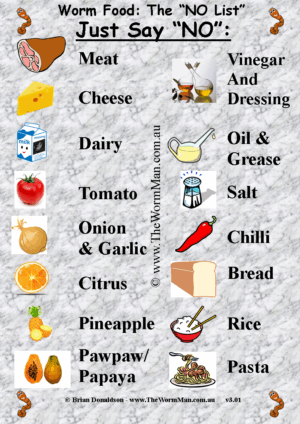 Worm Food To Avoid List – BLOG Post - Worms For Worm Farms & Education