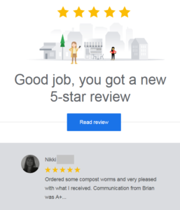 GOOGLE REVIEW NIKKI - COMPOSTING WORMS SHIPPED BY EXPRESSPOST