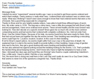 Worm Farm Bait Testimonial Priscilla Fazekas                           